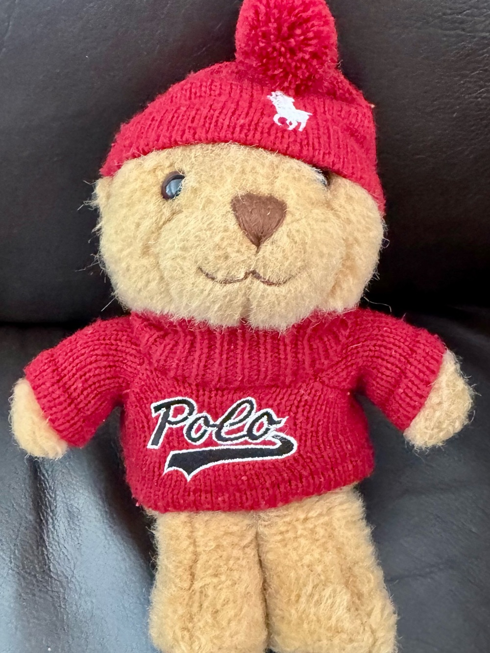 Ralph Lauren Red Knit Bear Plush with Embroidered Polo Logo